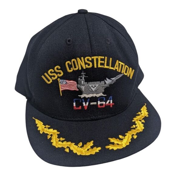 Vintage USS Constellation CV-64 Navy Ship Military Snapback Blue Hat USA - Picture 1 of 4